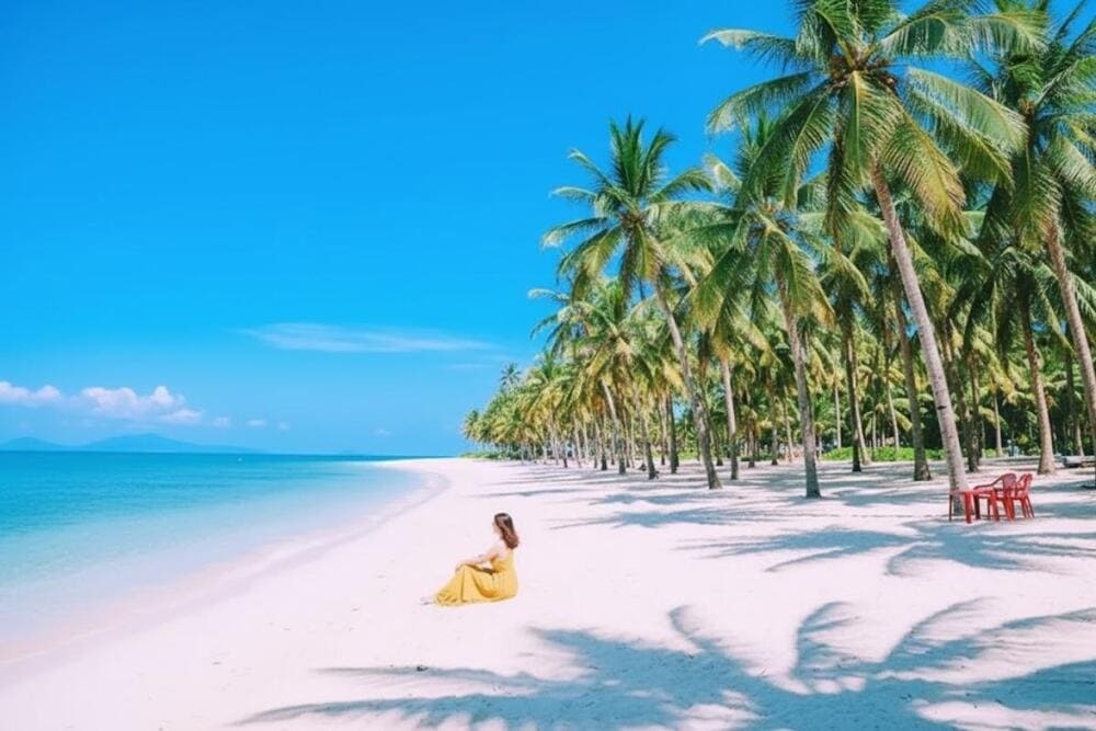 Thư giãn ngay trên bãi cát trải dài và hàng dừa tại bãi biển Cửa Đại.